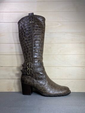 Born Lewisa Riding Boots Women's Size 7.5 Shoes Croc Brown Leather Tall Boot